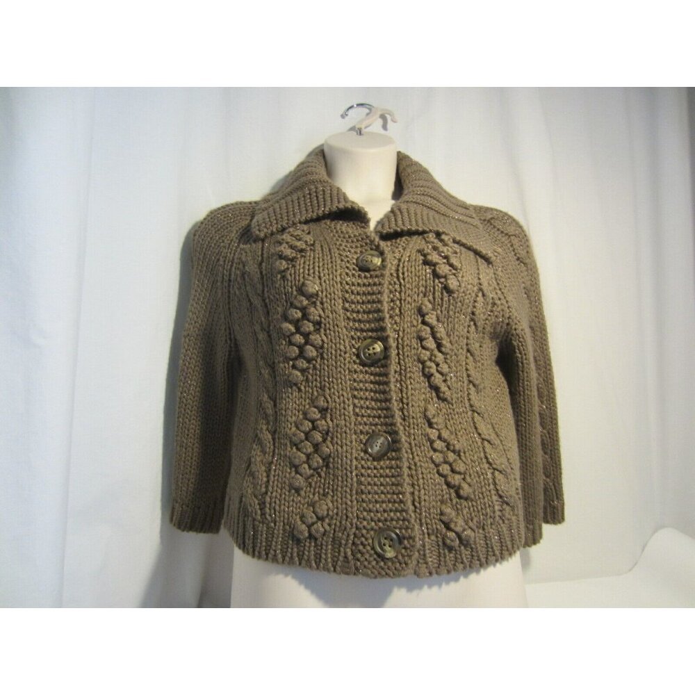 EXPRESS brown gold metallic CHUNKY knit cardigan sweater Women L